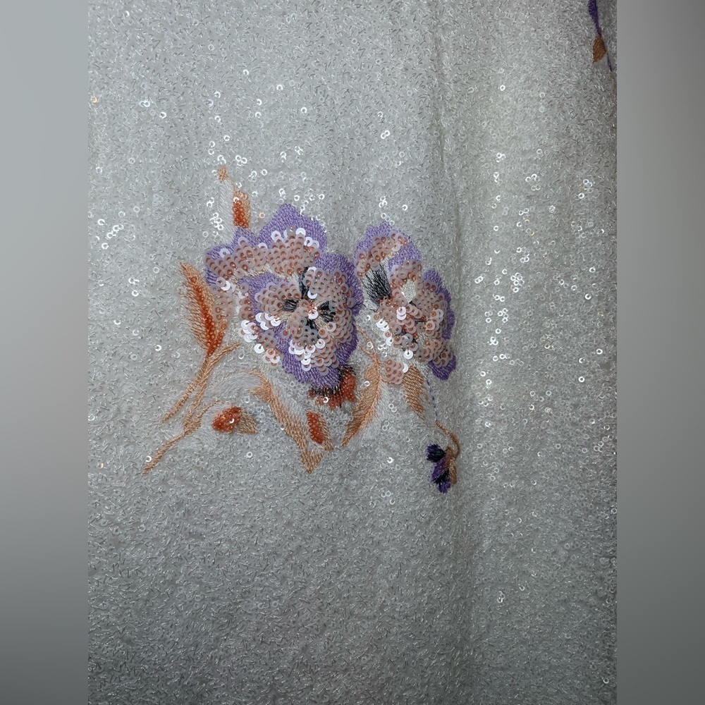 Zara Sequin & Embroidered Floral Mini Dress SMALL Backless Iridescent Ethereal - Picture 4 of 12